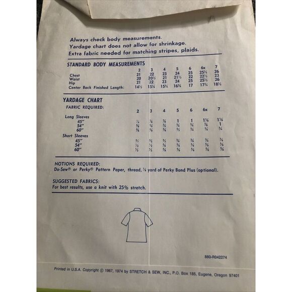 Stretch & Sew 880 Children’s  Tab Front Shirt By Ann Person, Pattern Uncut - Picture 2 of 3